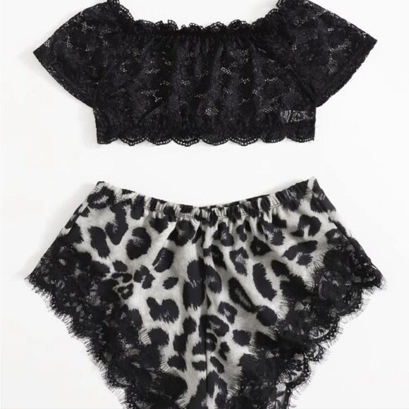 Coord Eyelash lace Leopard Print Set - Picture 2 of 5